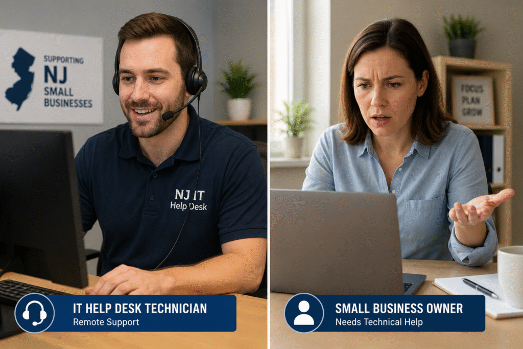 How to Outsource Your IT: A Plain-English Guide for NJ Small Businesses 1 IT help desk technician providing remote support to NJ small business
