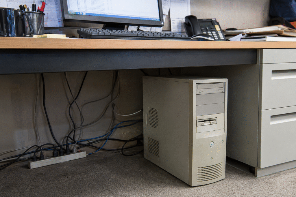 Aging office workstation still in daily use past its software support date.