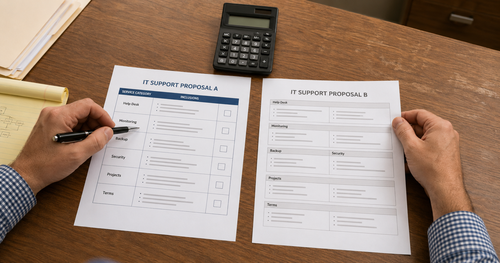 Comparing IT support cost Bergen County quotes side by side at a desk