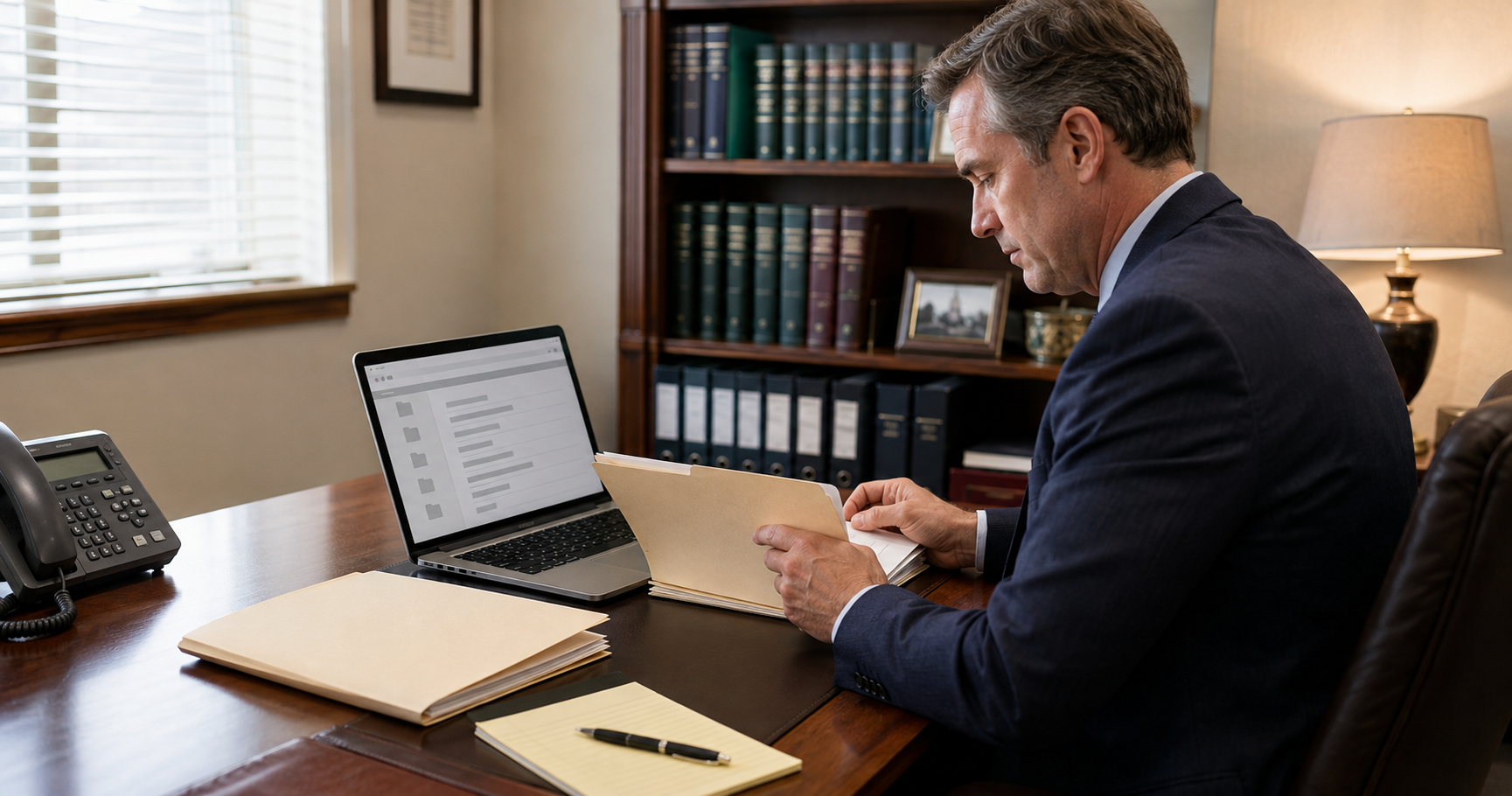 IT support for law firms in New Jersey, attorney working with client files.